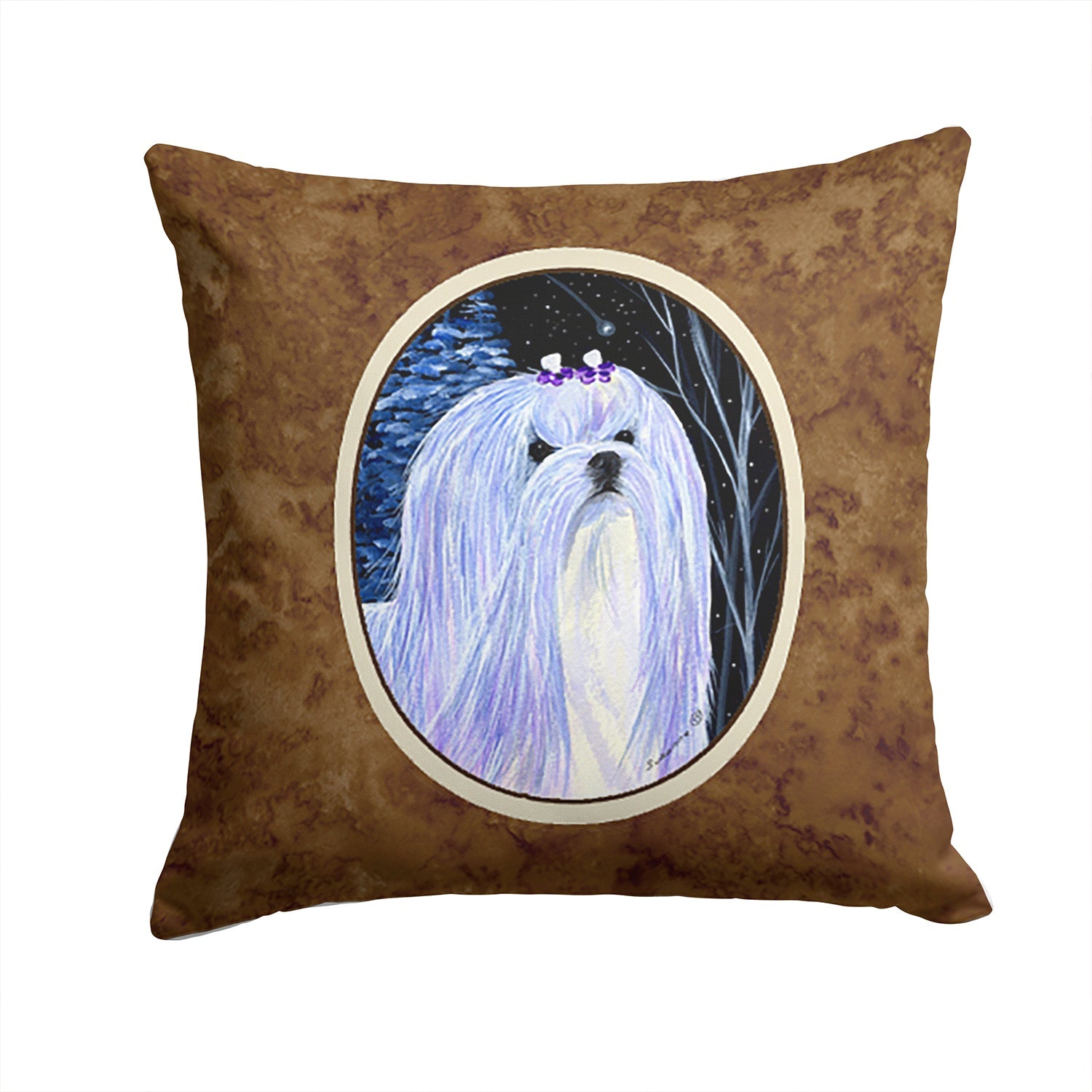 Starry Night Maltese Decorative Throw Pillow 14x14 Indoor Outdoor Accent Cushion, Fabric Cover with Insert for Sofa, Bed, Porch & Living Room