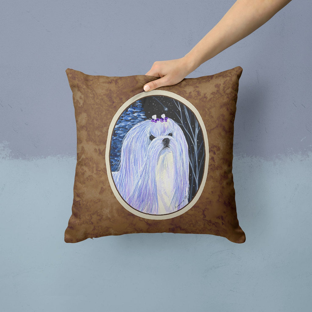 Starry Night Maltese Decorative Throw Pillow 14x14 Indoor Outdoor Accent Cushion, Fabric Cover with Insert for Sofa, Bed, Porch & Living Room