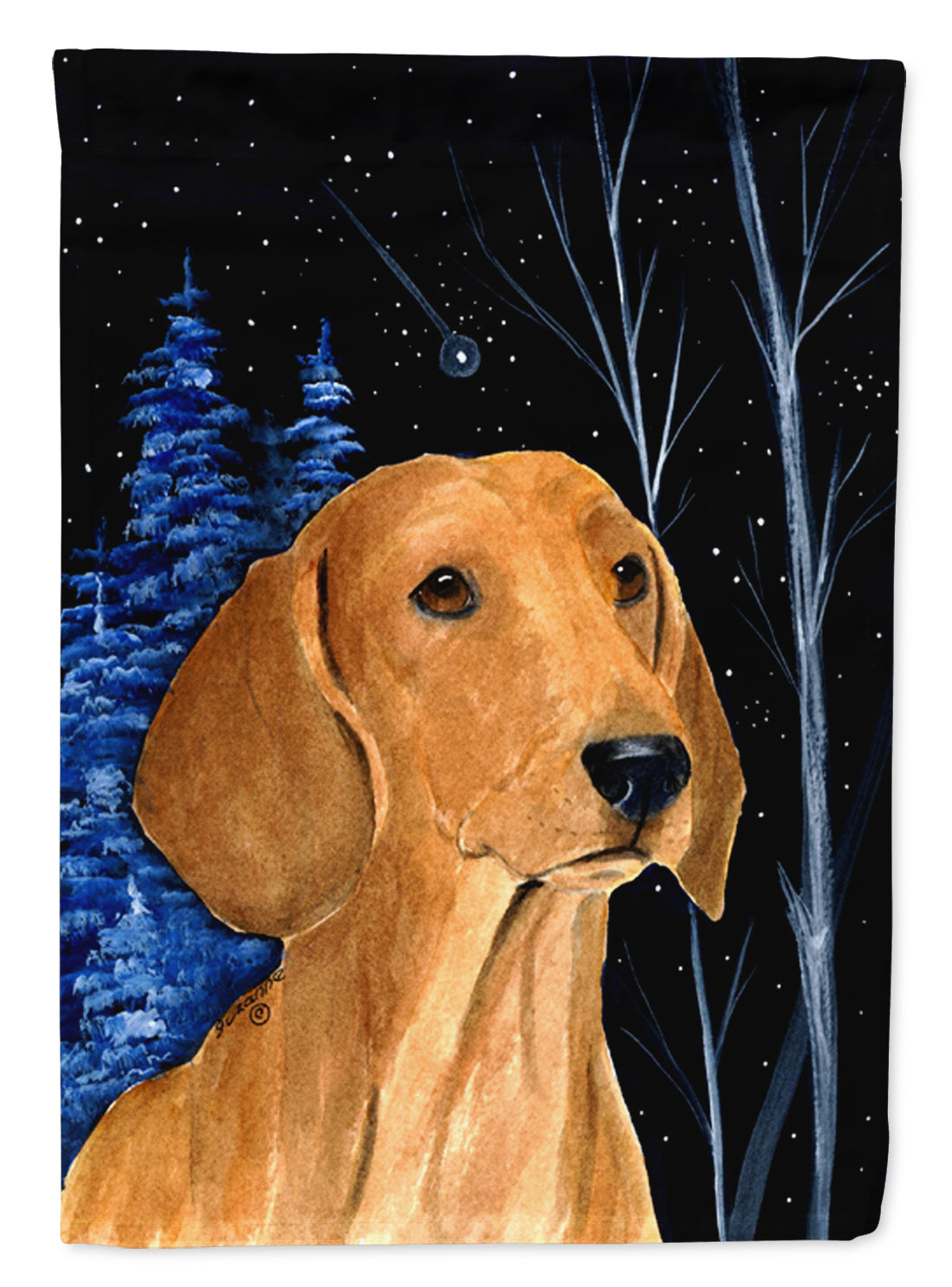 Starry Night Dachshund House Flag 28x40 Porch Sleeve Pole Decorative Outside Yard Banner Artwork Wall Hanging, Polyester