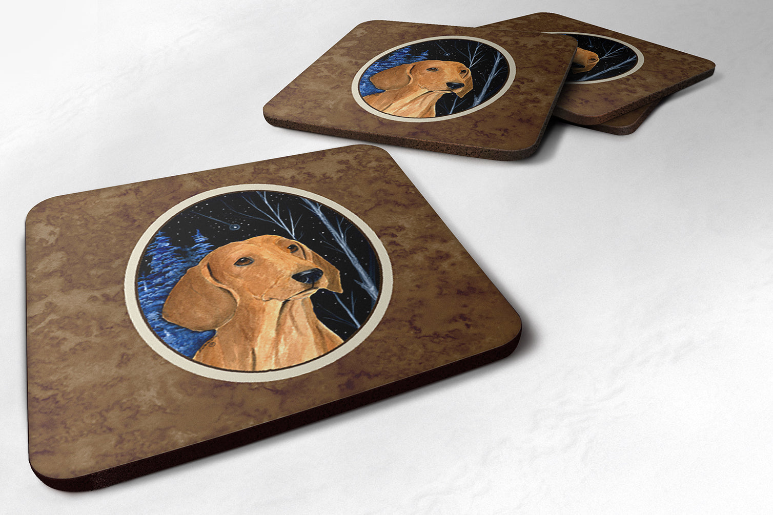 Starry Night Dachshund Foam Coasters Set of 4 Cup Coasters for Indoor Outdoor, Tabletop Protection, Anti Slip, Mouse pad Material