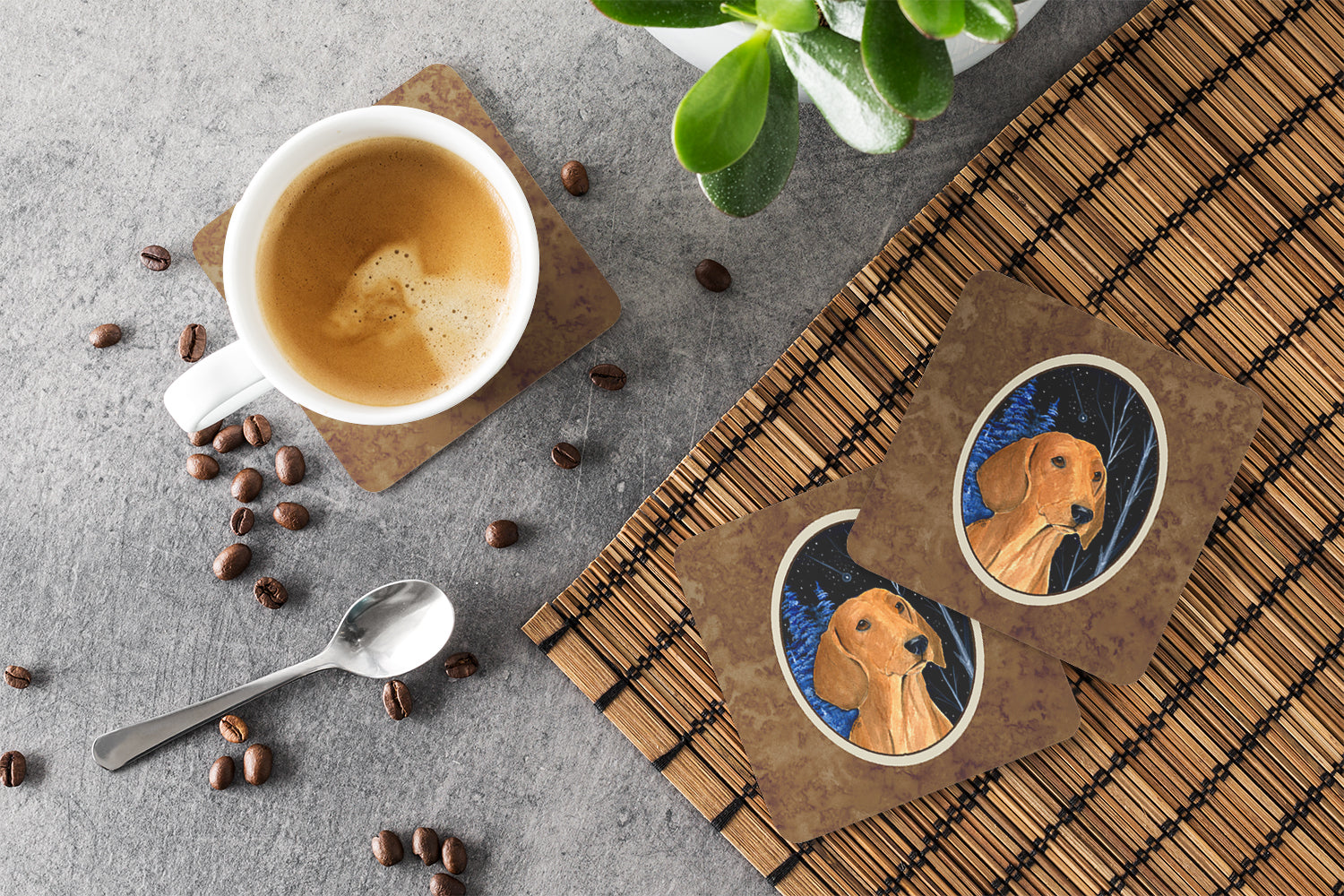 Starry Night Dachshund Foam Coasters Set of 4 Cup Coasters for Indoor Outdoor, Tabletop Protection, Anti Slip, Mouse pad Material