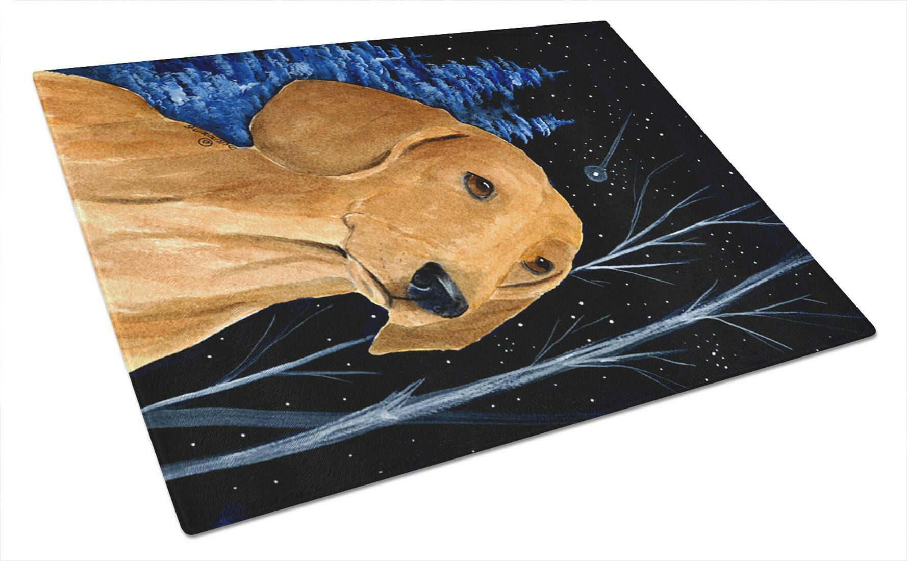 Starry Night Dachshund Cutting Board Tempered Glass Kitchen Cutting Surface, Heat Resistant Chopping, Non-Slip Feet, Food Prep & Serving