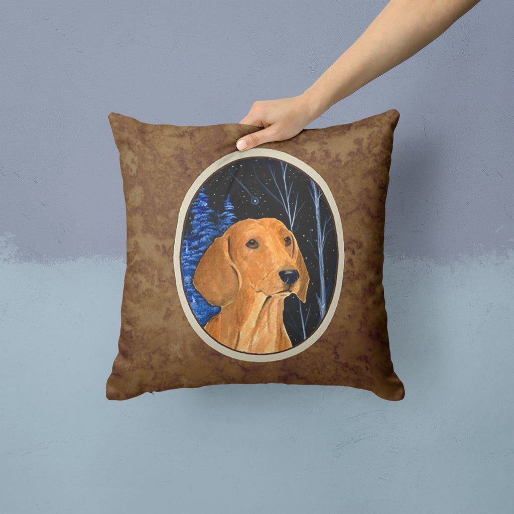 Starry Night Dachshund Decorative Throw Pillow 14x14 Indoor Outdoor Accent Cushion, Fabric Cover with Insert for Sofa, Bed, Porch & Living Room