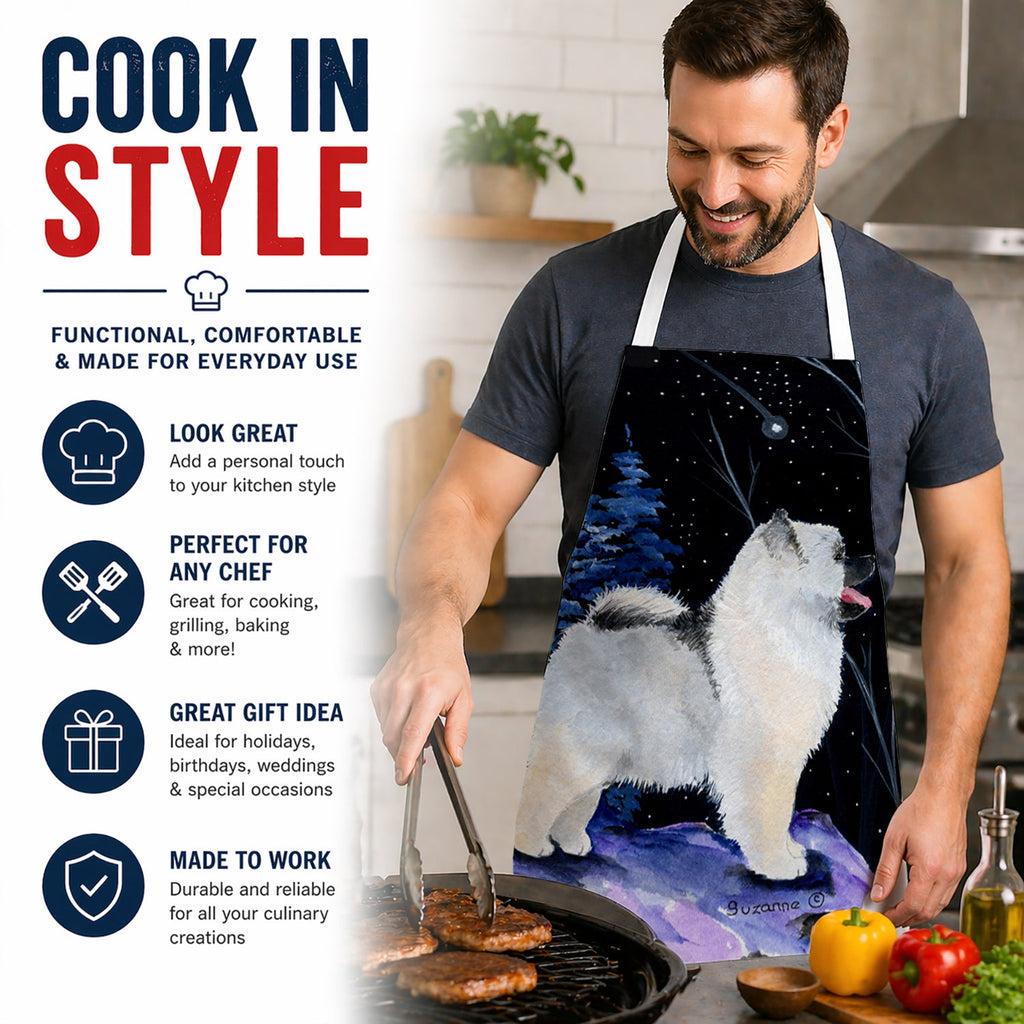 Starry Night Keeshond Apron Cooking Kitchen Server Baking Crafts Gardening for Adult Women Men, Unisex, Large, Multicolor