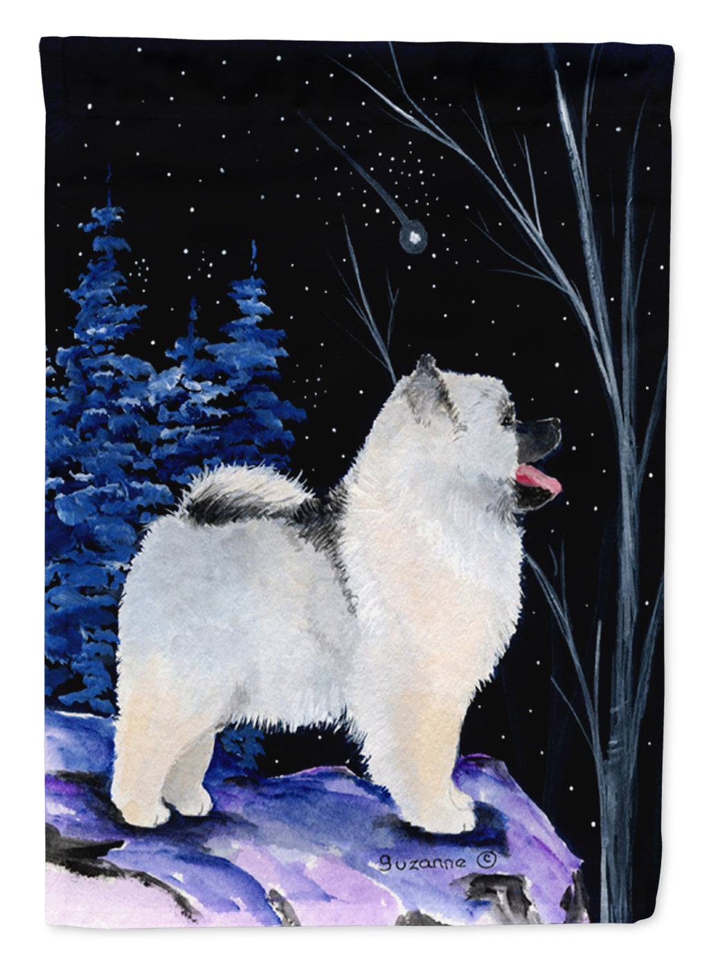 Starry Night Keeshond House Flag 28x40 Porch Sleeve Pole Decorative Outside Yard Banner Artwork Wall Hanging, Polyester