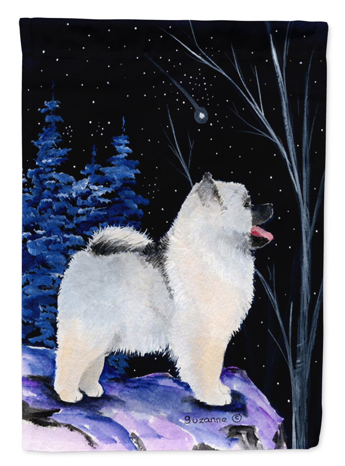Starry Night Keeshond House Flag 28x40 Porch Sleeve Pole Decorative Outside Yard Banner Artwork Wall Hanging, Polyester