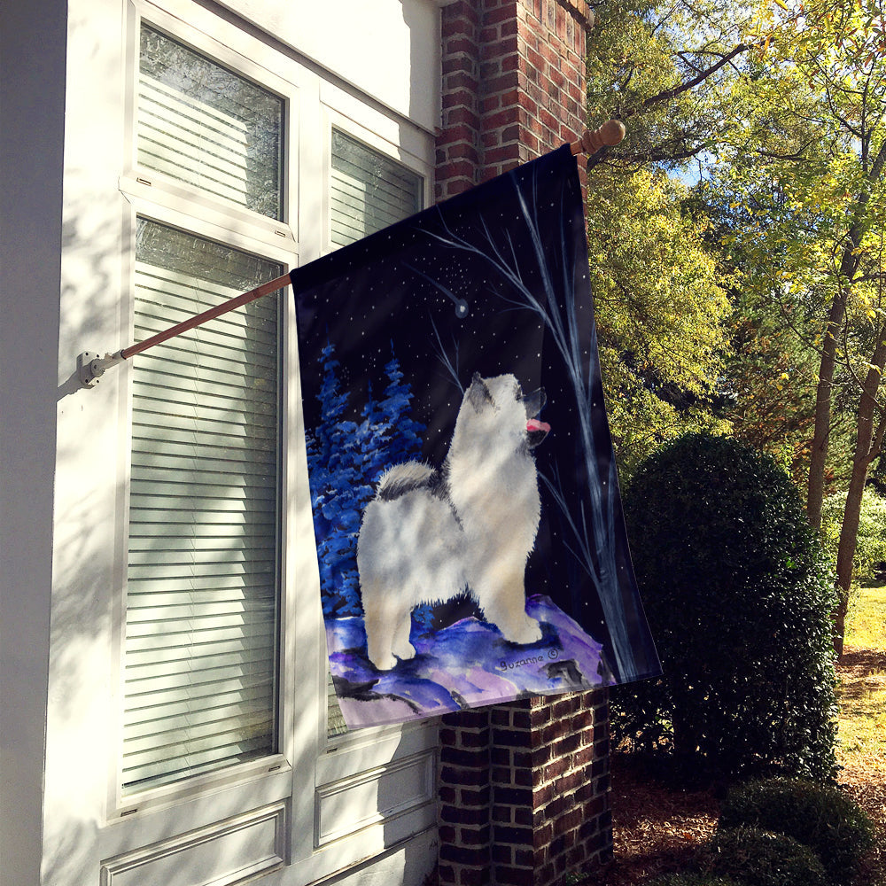 Starry Night Keeshond House Flag 28x40 Porch Sleeve Pole Decorative Outside Yard Banner Artwork Wall Hanging, Polyester