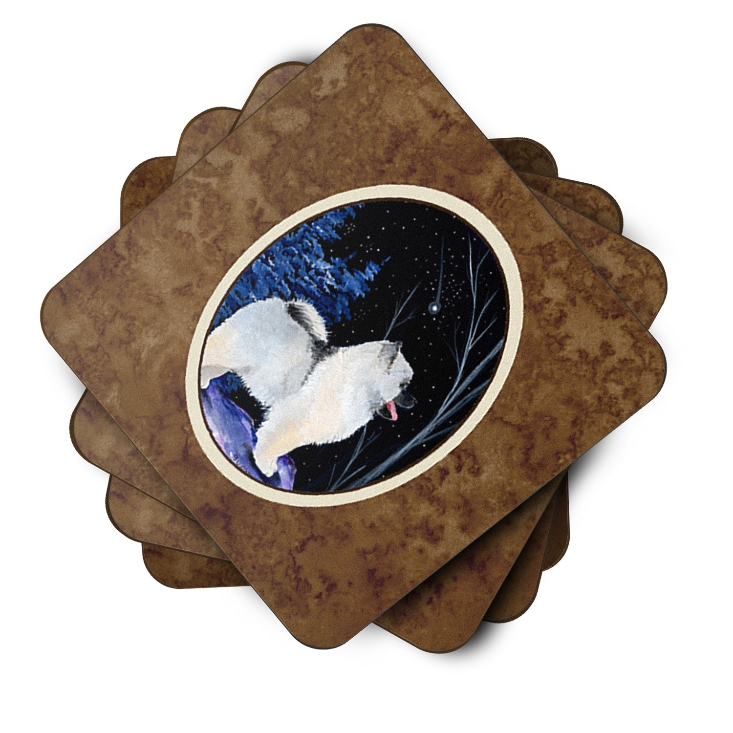 Starry Night Keeshond Foam Coasters Set of 4 Cup Coasters for Indoor Outdoor, Tabletop Protection, Anti Slip, Mouse pad Material