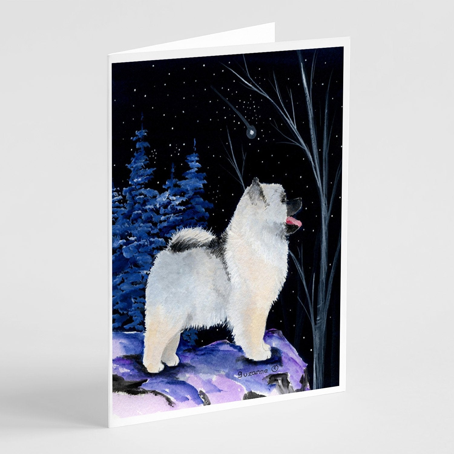 Starry Night Keeshond Greeting Cards Pack of 8 Blank Cards with Envelopes Whimsical A7 Size 5x7