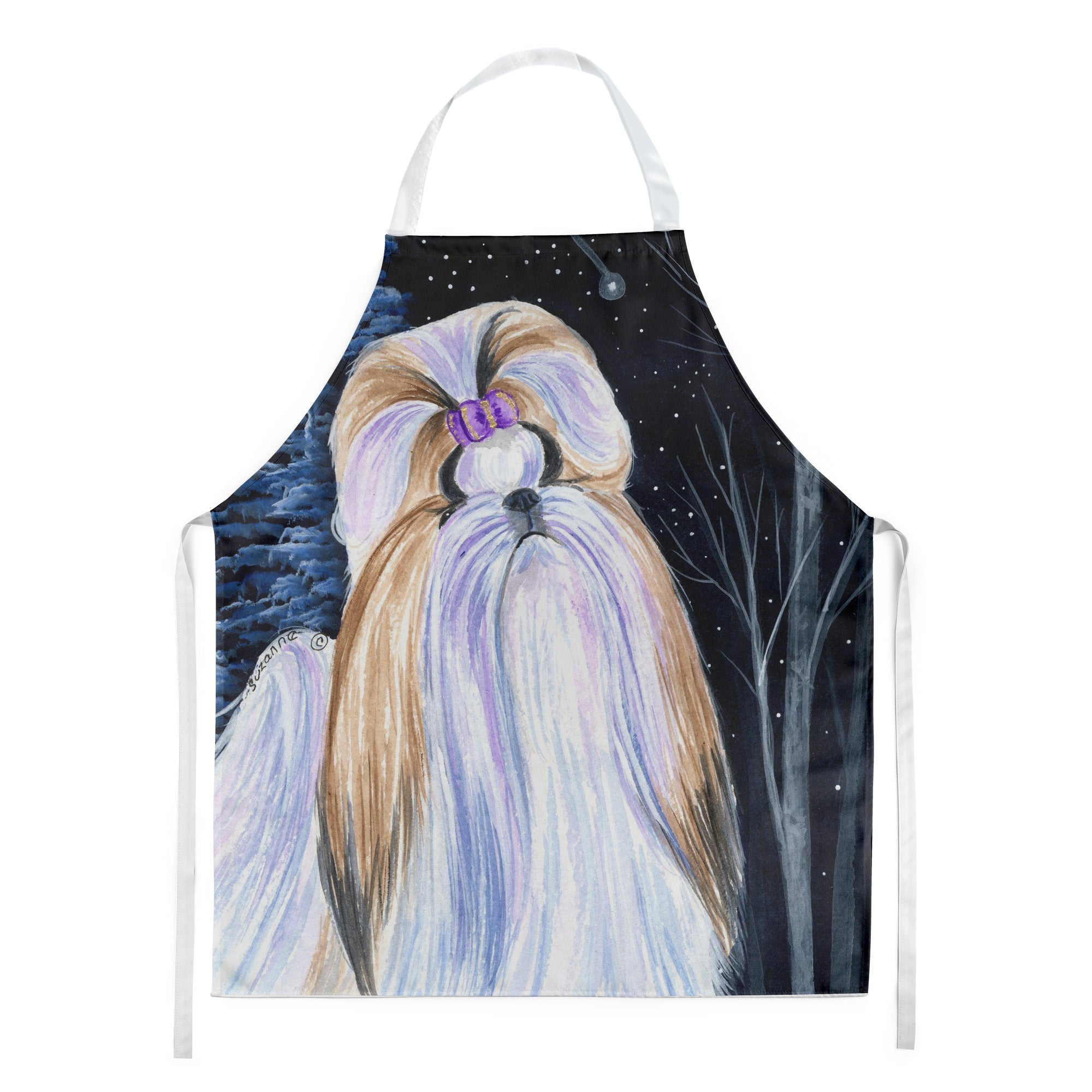 Starry Night Shih Tzu Apron Cooking Kitchen Server Baking Crafts Gardening for Adult Women Men, Unisex, Large, Multicolor