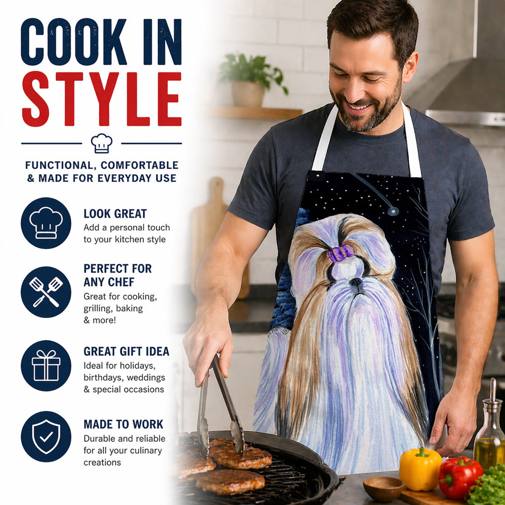 Starry Night Shih Tzu Apron Cooking Kitchen Server Baking Crafts Gardening for Adult Women Men, Unisex, Large, Multicolor