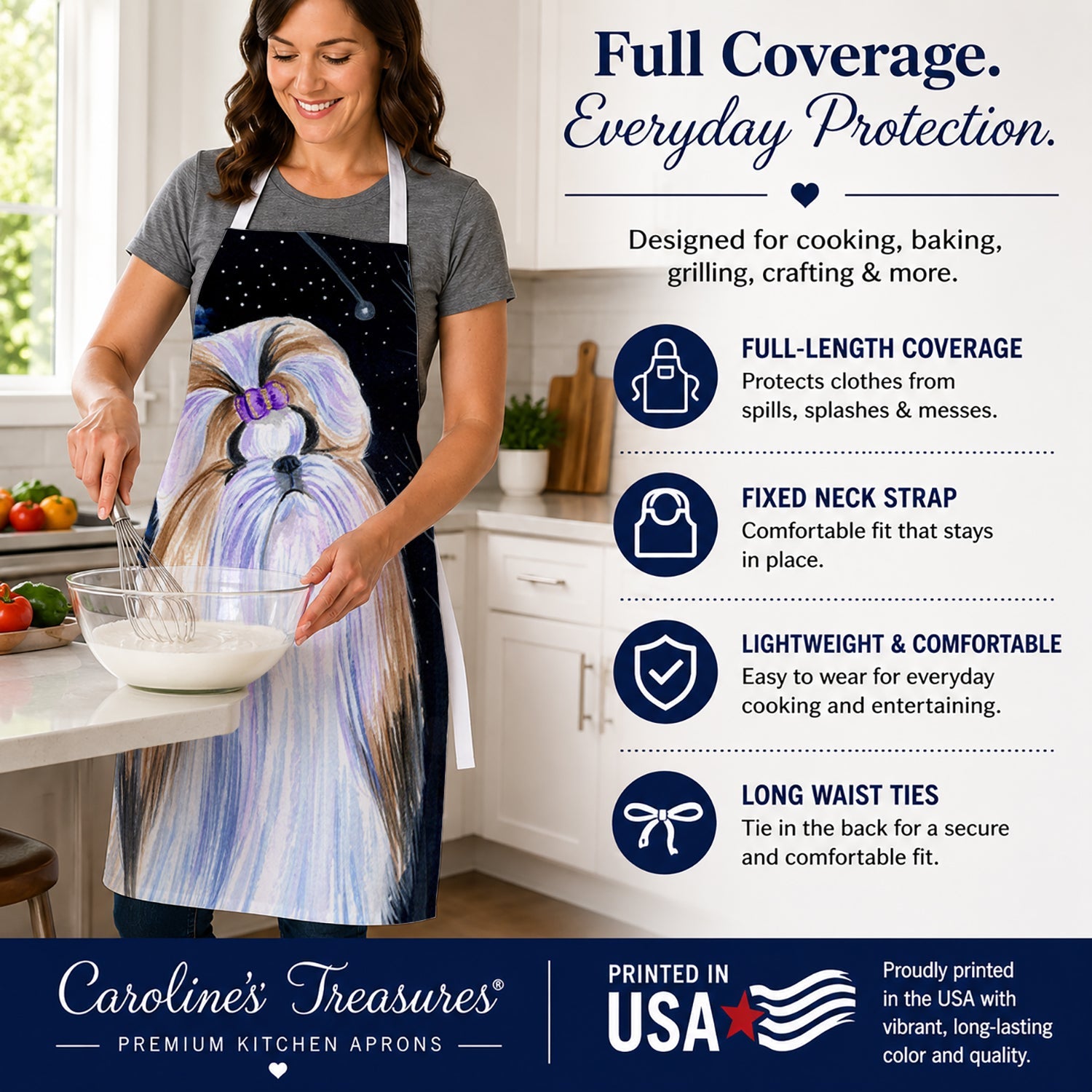 Starry Night Shih Tzu Apron Cooking Kitchen Server Baking Crafts Gardening for Adult Women Men, Unisex, Large, Multicolor