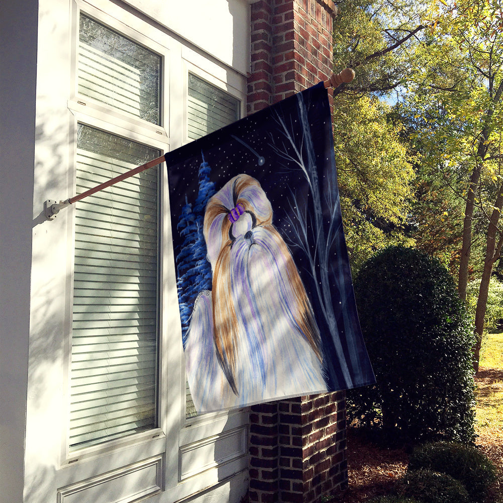 Starry Night Shih Tzu House Flag 28x40 Porch Sleeve Pole Decorative Outside Yard Banner Artwork Wall Hanging, Polyester