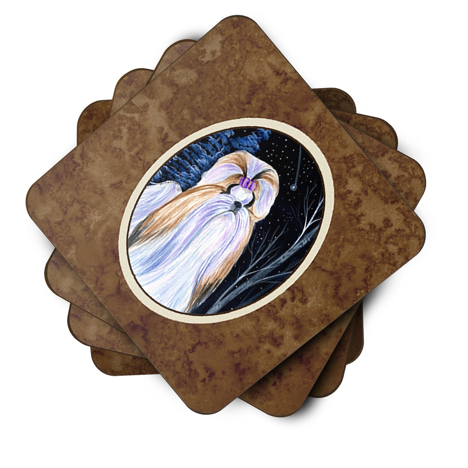 Starry Night Shih Tzu Foam Coasters Set of 4 Cup Coasters for Indoor Outdoor, Tabletop Protection, Anti Slip, Mouse pad Material