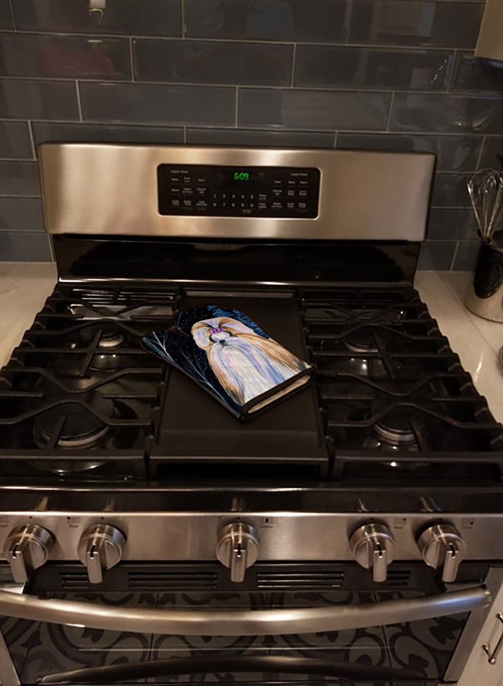 Starry Night Shih Tzu Oven Mitt Heat Resistant Thick Oven Mitt for Hot Pans and Oven, Kitchen Mitt Protect Hands, Cooking Baking Glove