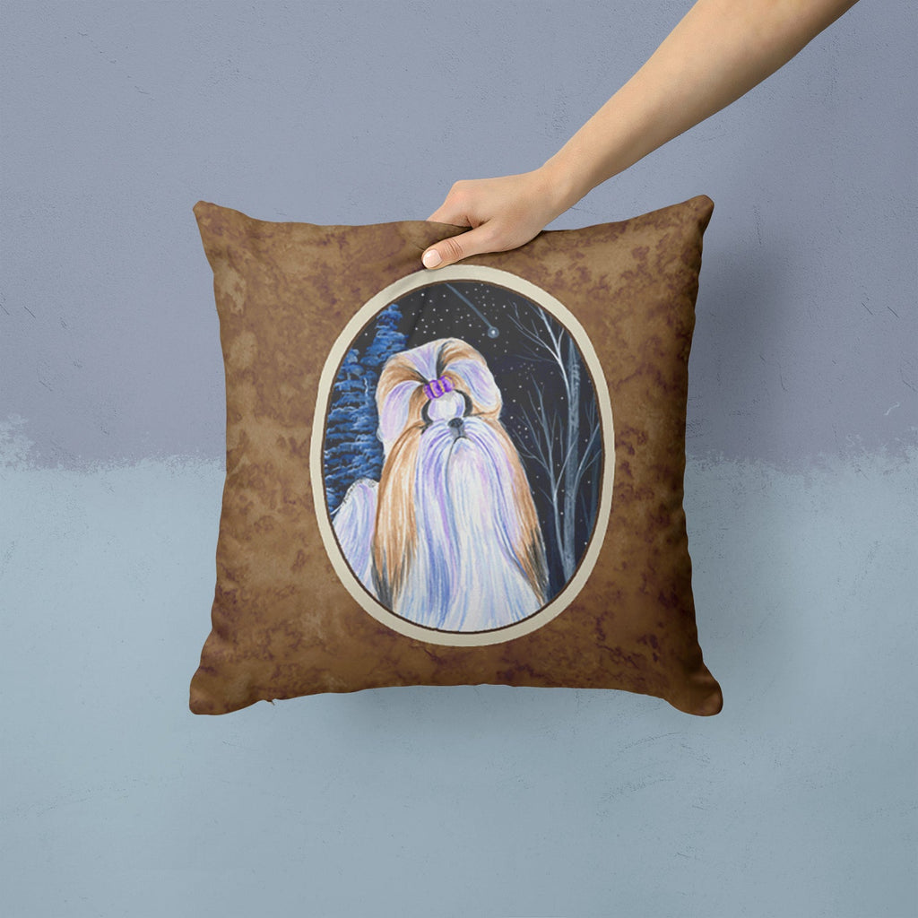 Starry Night Shih Tzu Decorative Throw Pillow 14x14 Indoor Outdoor Accent Cushion, Fabric Cover with Insert for Sofa, Bed, Porch & Living Room