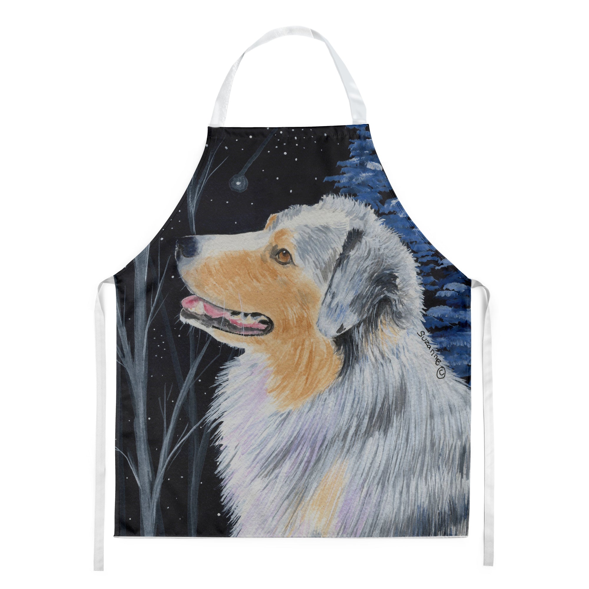 Starry Night Australian Shepherd Apron Cooking Kitchen Server Baking Crafts Gardening for Adult Women Men, Unisex, Large, Multicolor