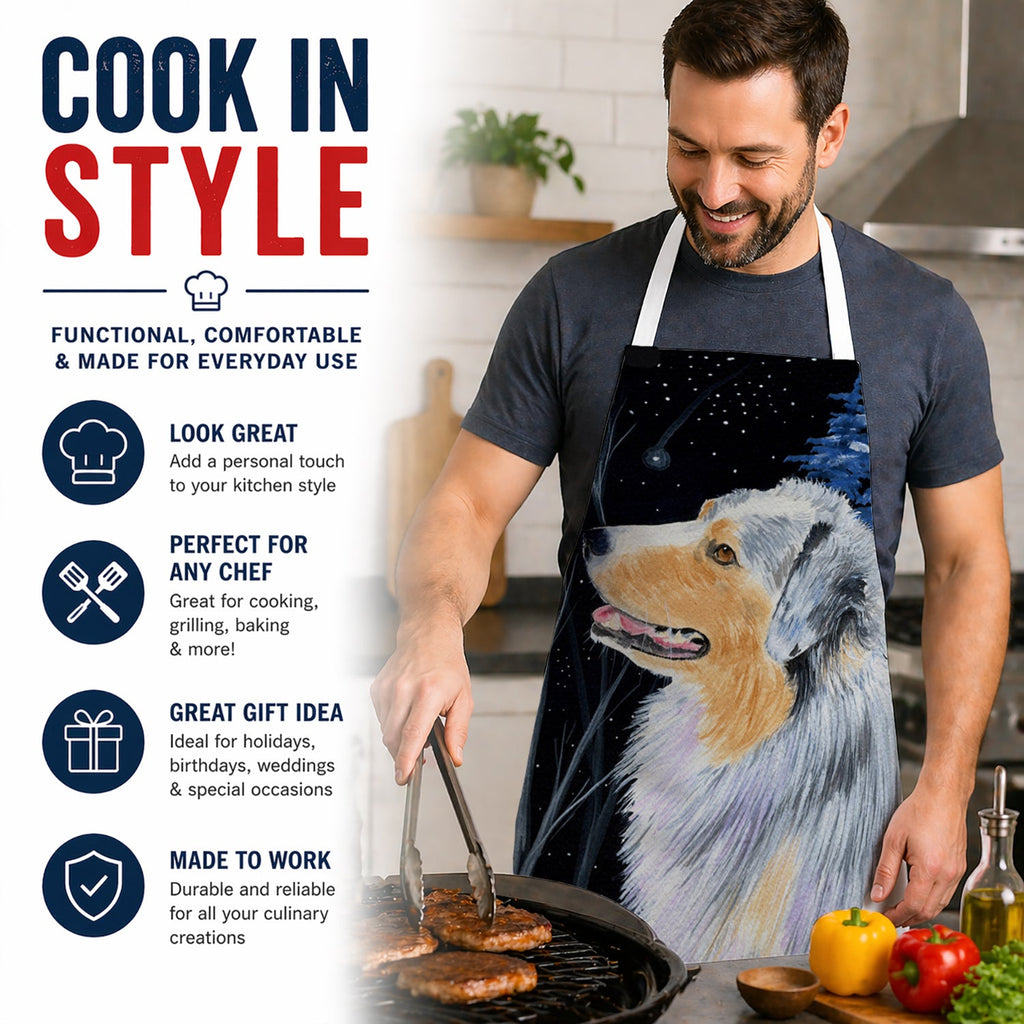 Starry Night Australian Shepherd Apron Cooking Kitchen Server Baking Crafts Gardening for Adult Women Men, Unisex, Large, Multicolor