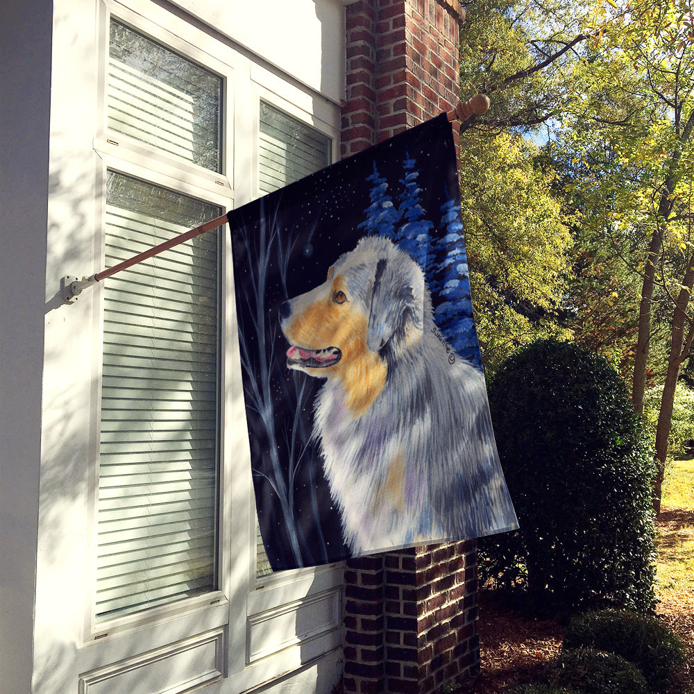 Starry Night Australian Shepherd House Flag 28x40 Porch Sleeve Pole Decorative Outside Yard Banner Artwork Wall Hanging, Polyester