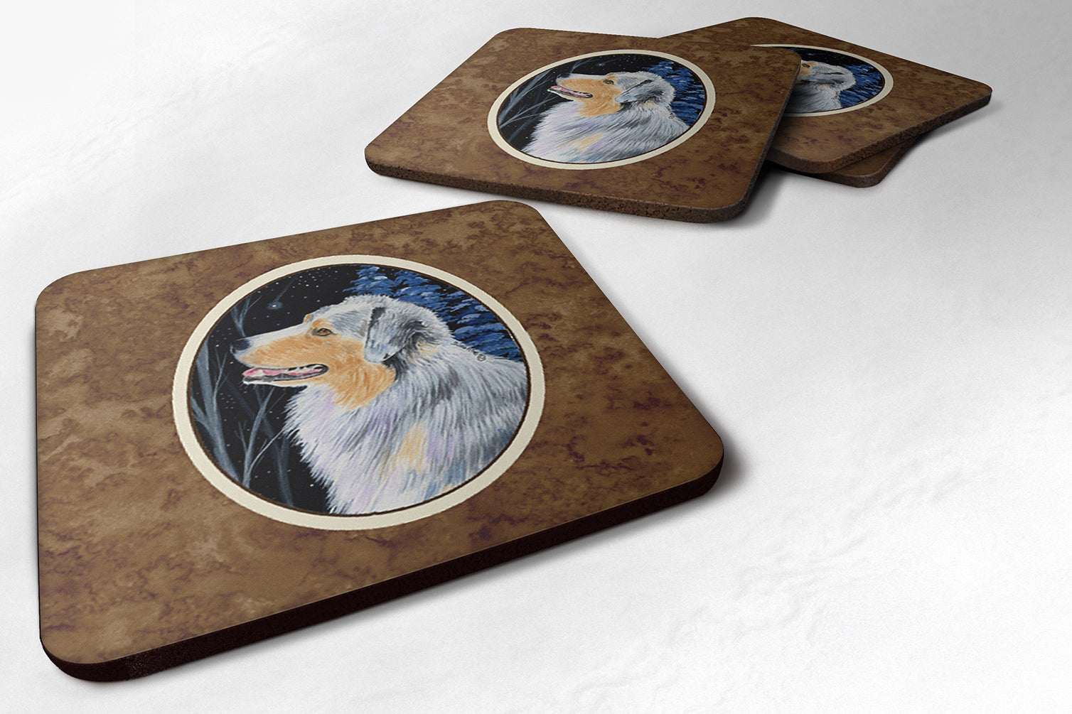 Starry Night Australian Shepherd Foam Coasters Set of 4 Cup Coasters for Indoor Outdoor, Tabletop Protection, Anti Slip, Mouse pad Material