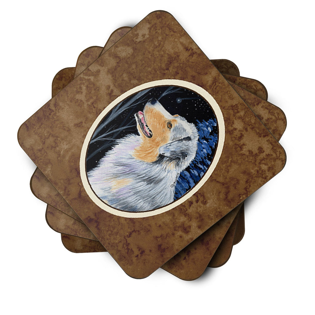 Starry Night Australian Shepherd Foam Coasters Set of 4 Cup Coasters for Indoor Outdoor, Tabletop Protection, Anti Slip, Mouse pad Material