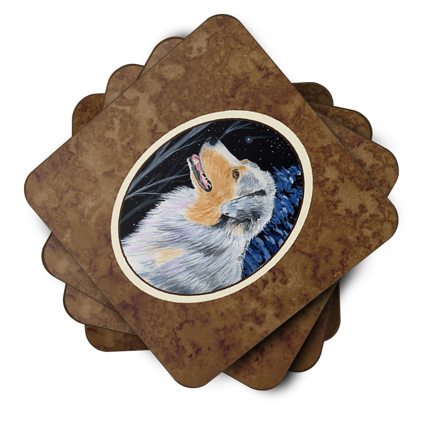 Starry Night Australian Shepherd Foam Coasters Set of 4 Cup Coasters for Indoor Outdoor, Tabletop Protection, Anti Slip, Mouse pad Material