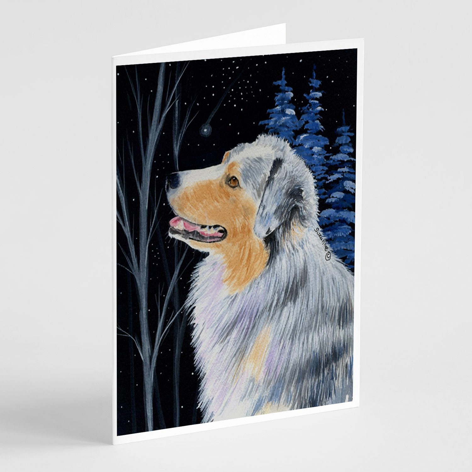 Starry Night Australian Shepherd Greeting Cards Pack of 8 Blank Cards with Envelopes Whimsical A7 Size 5x7