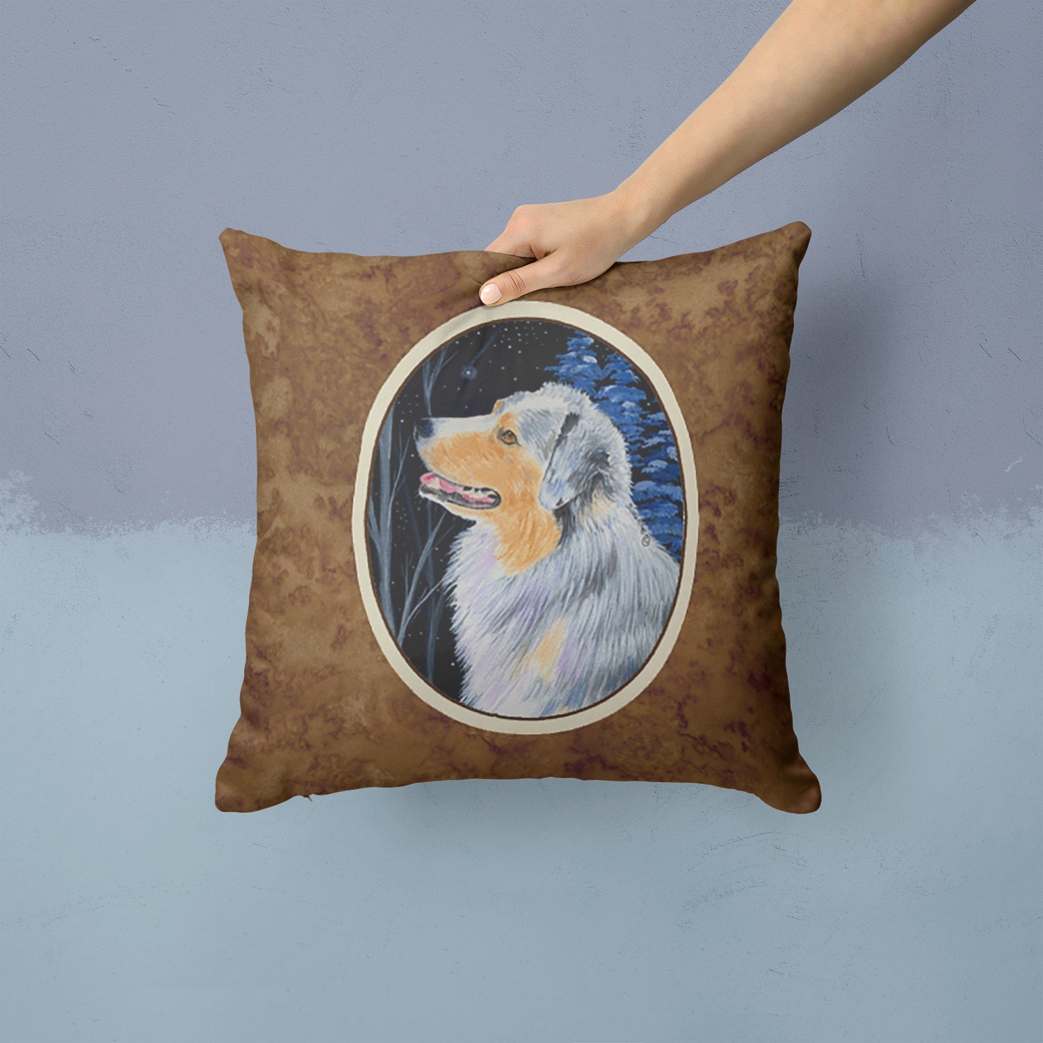 Starry Night Australian Shepherd Decorative Throw Pillow 14x14 Indoor Outdoor Accent Cushion, Fabric Cover with Insert for Sofa, Bed, Porch & Living Room