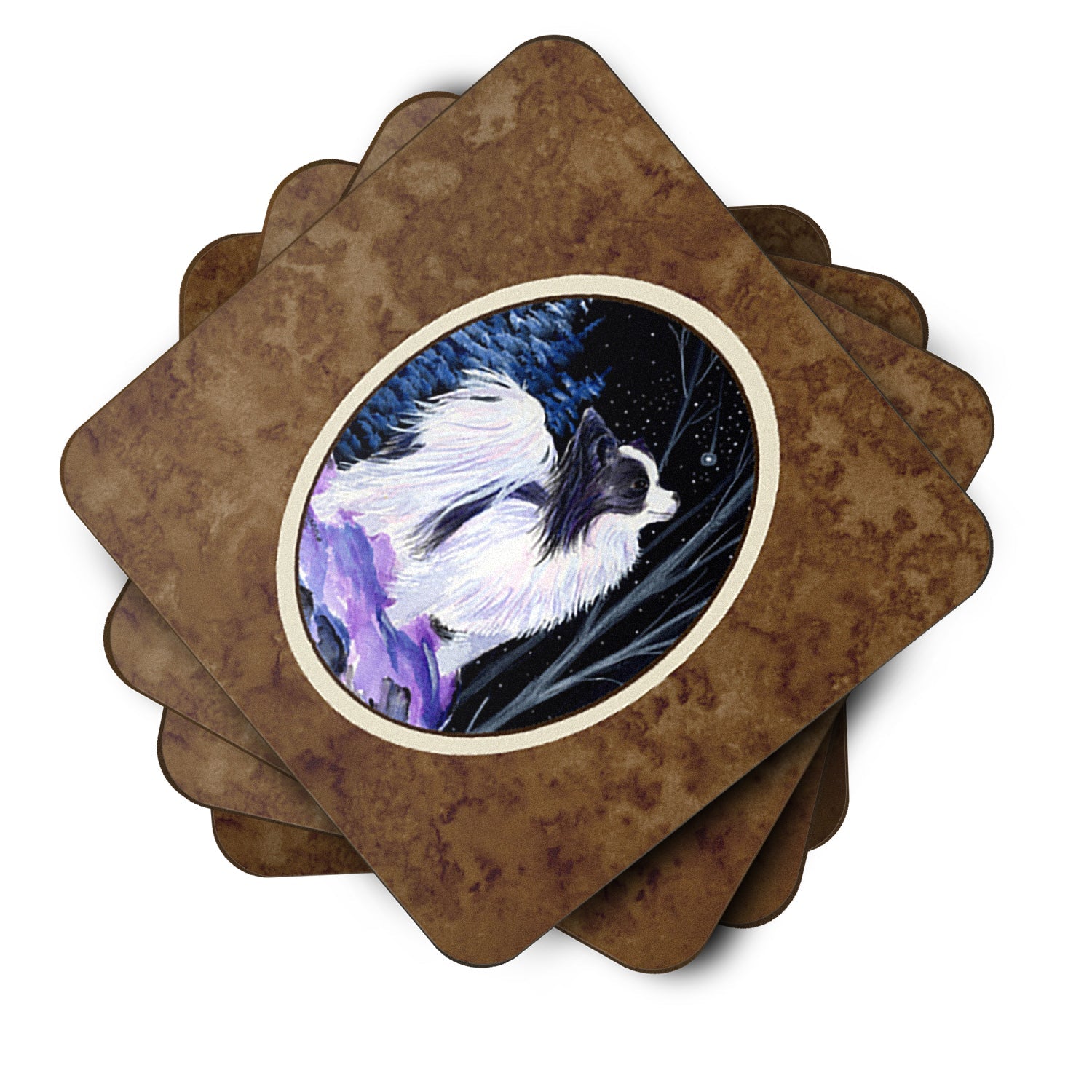 Starry Night Papillon Foam Coasters Set of 4 Cup Coasters for Indoor Outdoor, Tabletop Protection, Anti Slip, Mouse pad Material