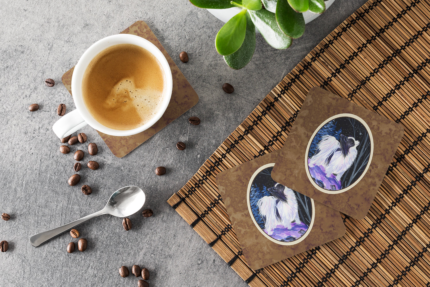 Starry Night Papillon Foam Coasters Set of 4 Cup Coasters for Indoor Outdoor, Tabletop Protection, Anti Slip, Mouse pad Material