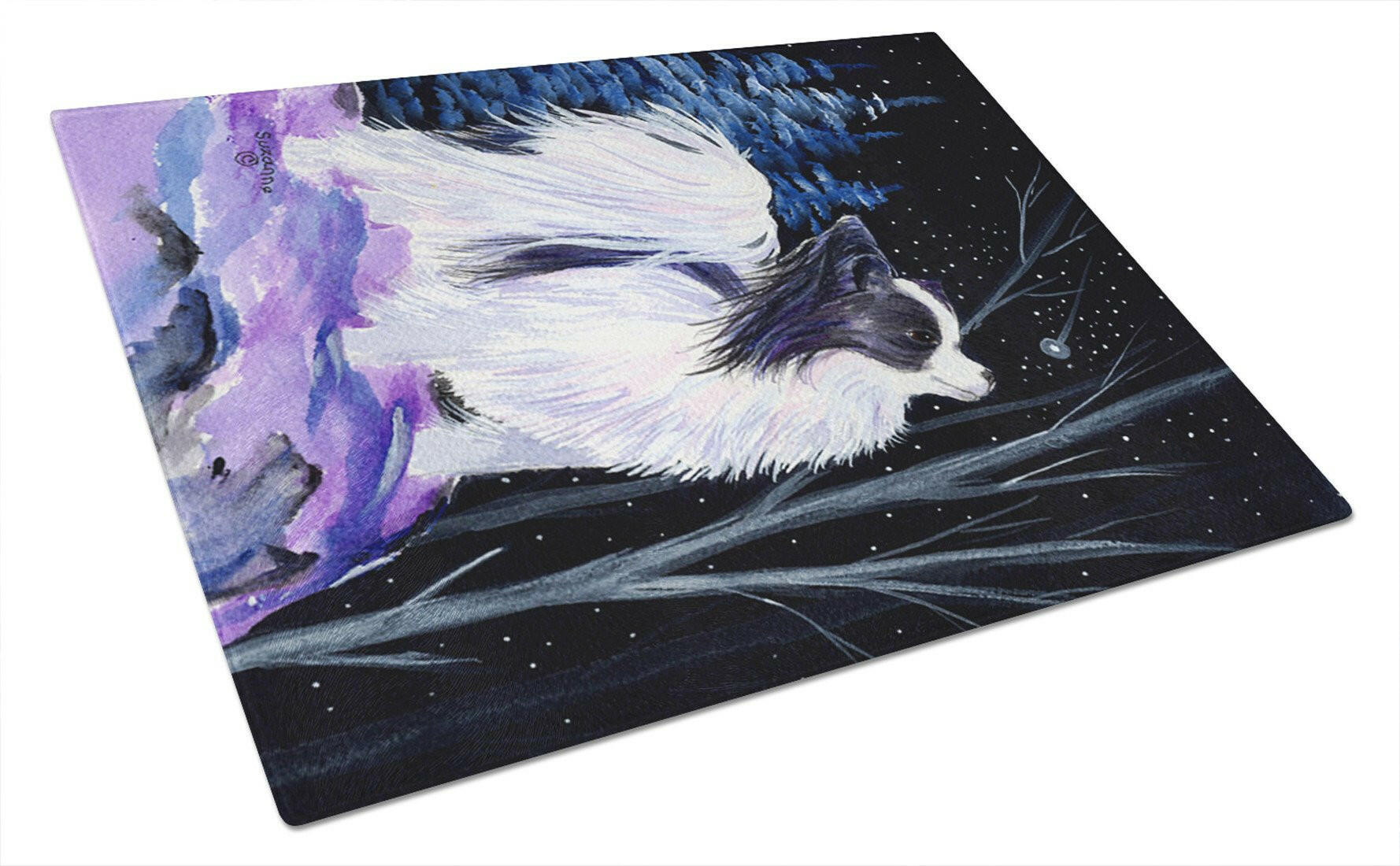 Starry Night Papillon Cutting Board Tempered Glass Kitchen Cutting Surface, Heat Resistant Chopping, Non-Slip Feet, Food Prep & Serving