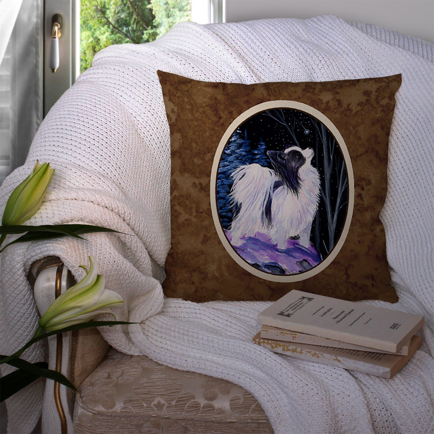 Starry Night Papillon Decorative Throw Pillow 14x14 Indoor Outdoor Accent Cushion, Fabric Cover with Insert for Sofa, Bed, Porch & Living Room