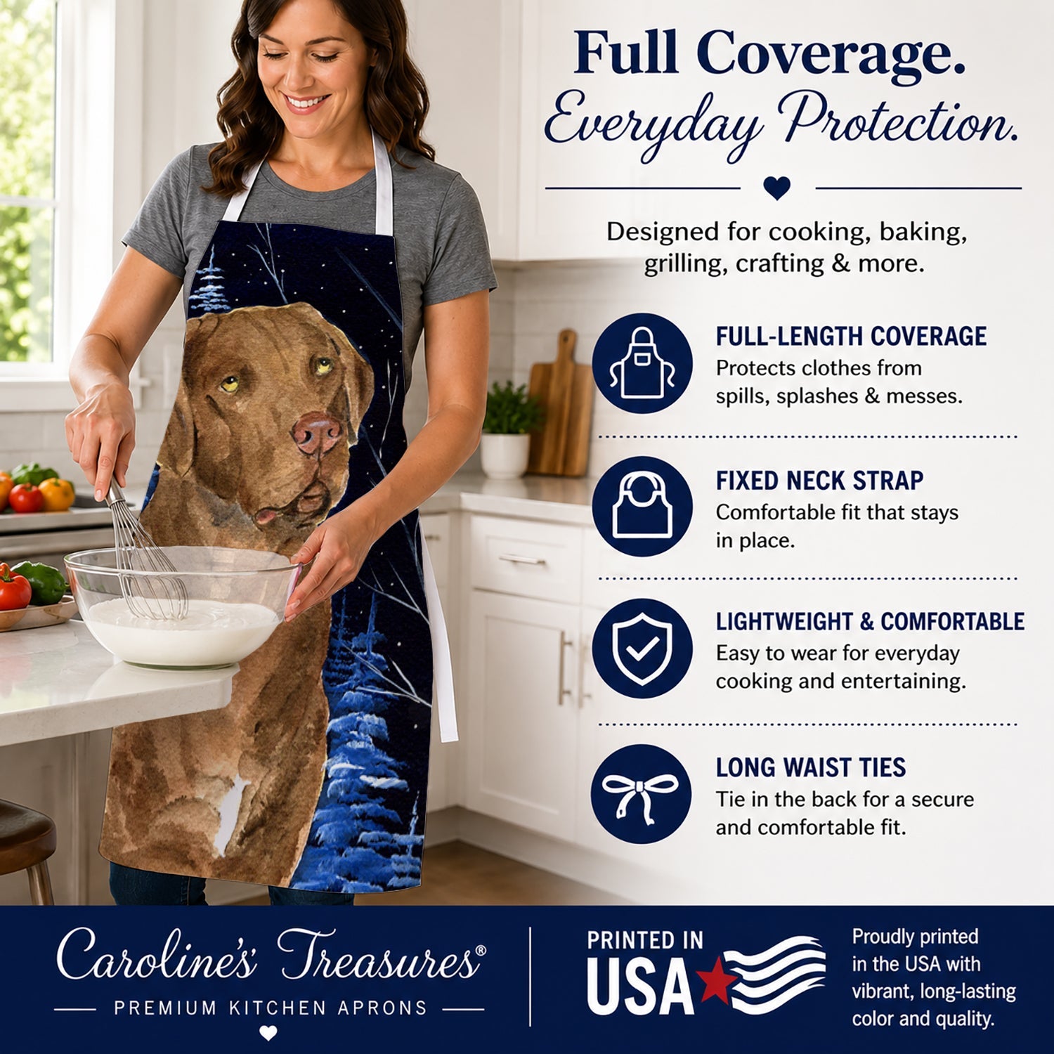 Starry Night Chesapeake Bay Retriever Apron Cooking Kitchen Server Baking Crafts Gardening for Adult Women Men, Unisex, Large, Multicolor