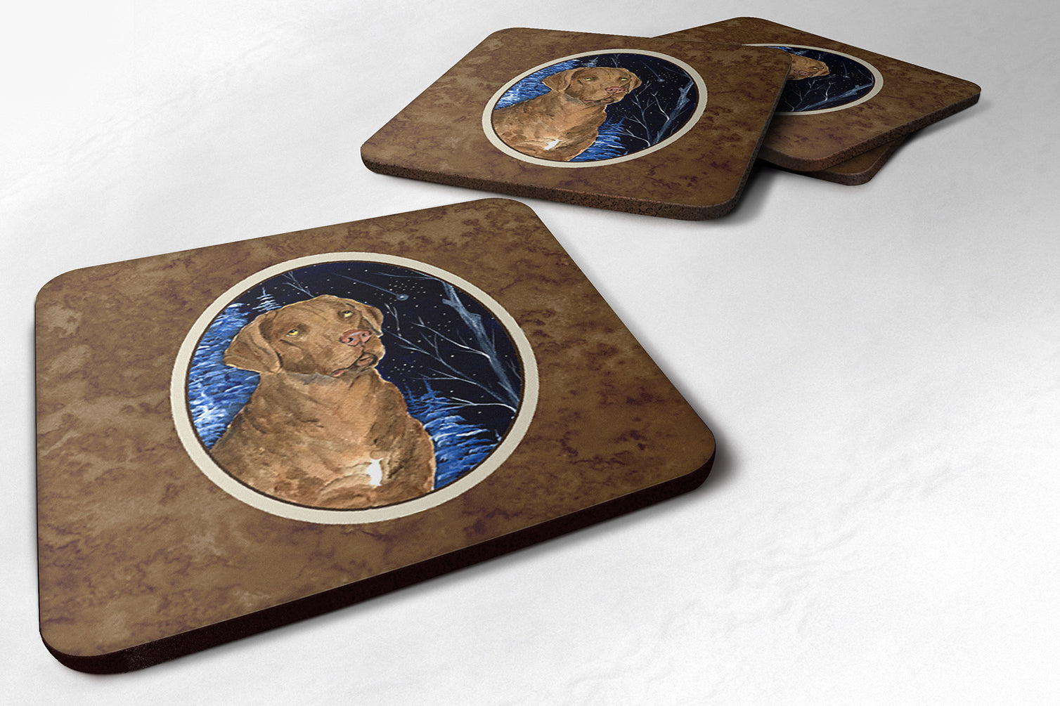 Starry Night Chesapeake Bay Retriever Foam Coasters Set of 4 Cup Coasters for Indoor Outdoor, Tabletop Protection, Anti Slip, Mouse pad Material