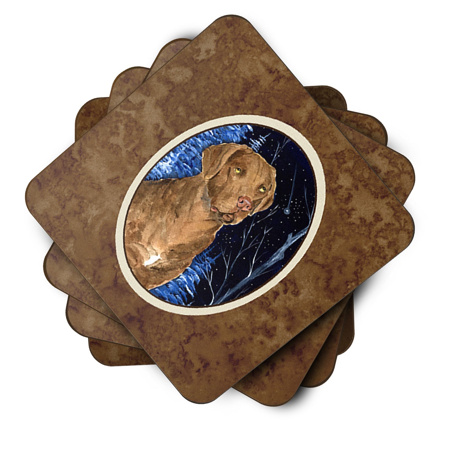 Starry Night Chesapeake Bay Retriever Foam Coasters Set of 4 Cup Coasters for Indoor Outdoor, Tabletop Protection, Anti Slip, Mouse pad Material