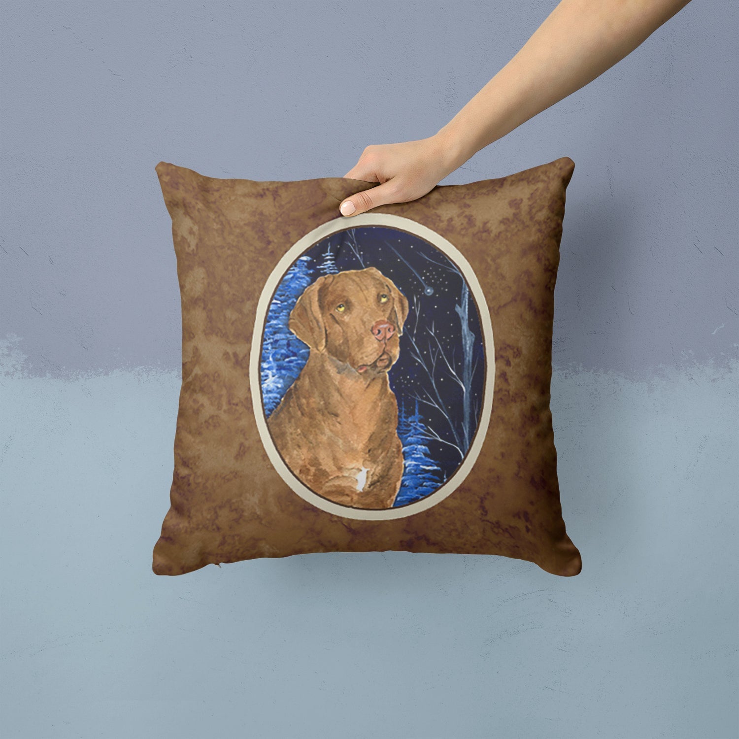 Starry Night Chesapeake Bay Retriever Decorative Throw Pillow 14x14 Indoor Outdoor Accent Cushion, Fabric Cover with Insert for Sofa, Bed, Porch & Living Room