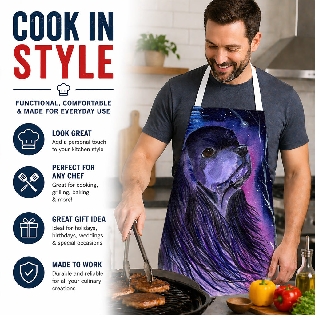 Starry Night Cocker Spaniel Apron Cooking Kitchen Server Baking Crafts Gardening for Adult Women Men, Unisex, Large, Multicolor