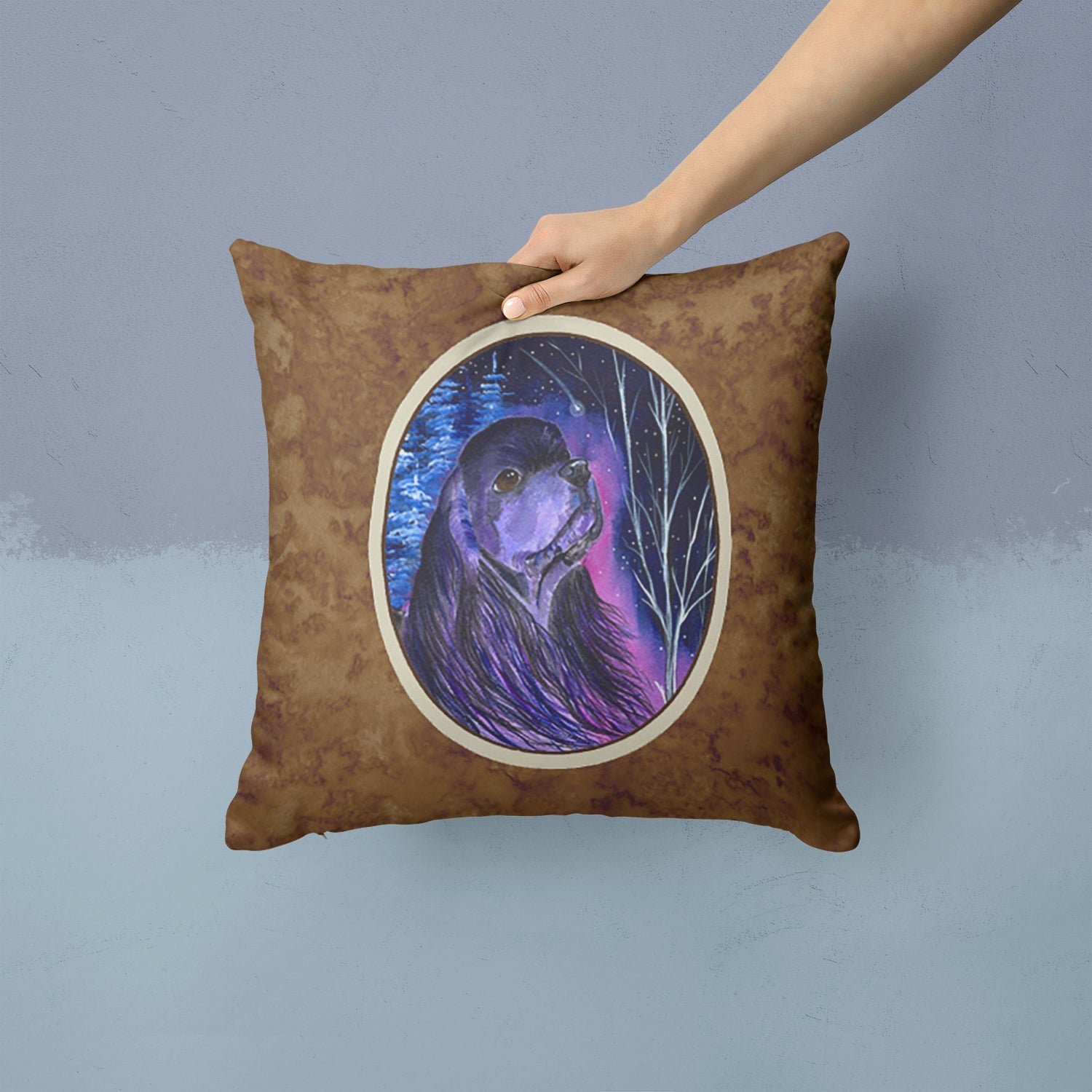Starry Night Cocker Spaniel Decorative Throw Pillow 14x14 Indoor Outdoor Accent Cushion, Fabric Cover with Insert for Sofa, Bed, Porch & Living Room