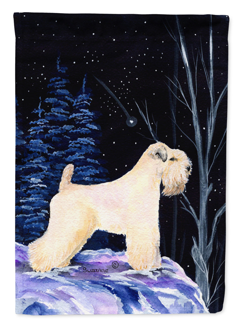 Starry Night Wheaten Terrier Soft Coated House Flag 28x40 Porch Sleeve Pole Decorative Outside Yard Banner Artwork Wall Hanging, Polyester