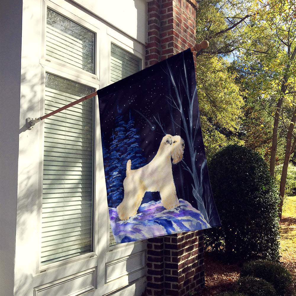 Starry Night Wheaten Terrier Soft Coated House Flag 28x40 Porch Sleeve Pole Decorative Outside Yard Banner Artwork Wall Hanging, Polyester