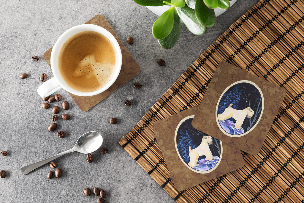 Starry Night Wheaten Terrier Soft Coated Foam Coasters Set of 4 Cup Coasters for Indoor Outdoor, Tabletop Protection, Anti Slip, Mouse pad Material
