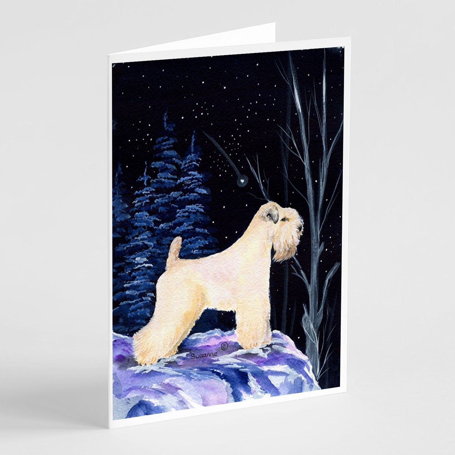 Starry Night Wheaten Terrier Soft Coated Greeting Cards Pack of 8 Blank Cards with Envelopes Whimsical A7 Size 5x7
