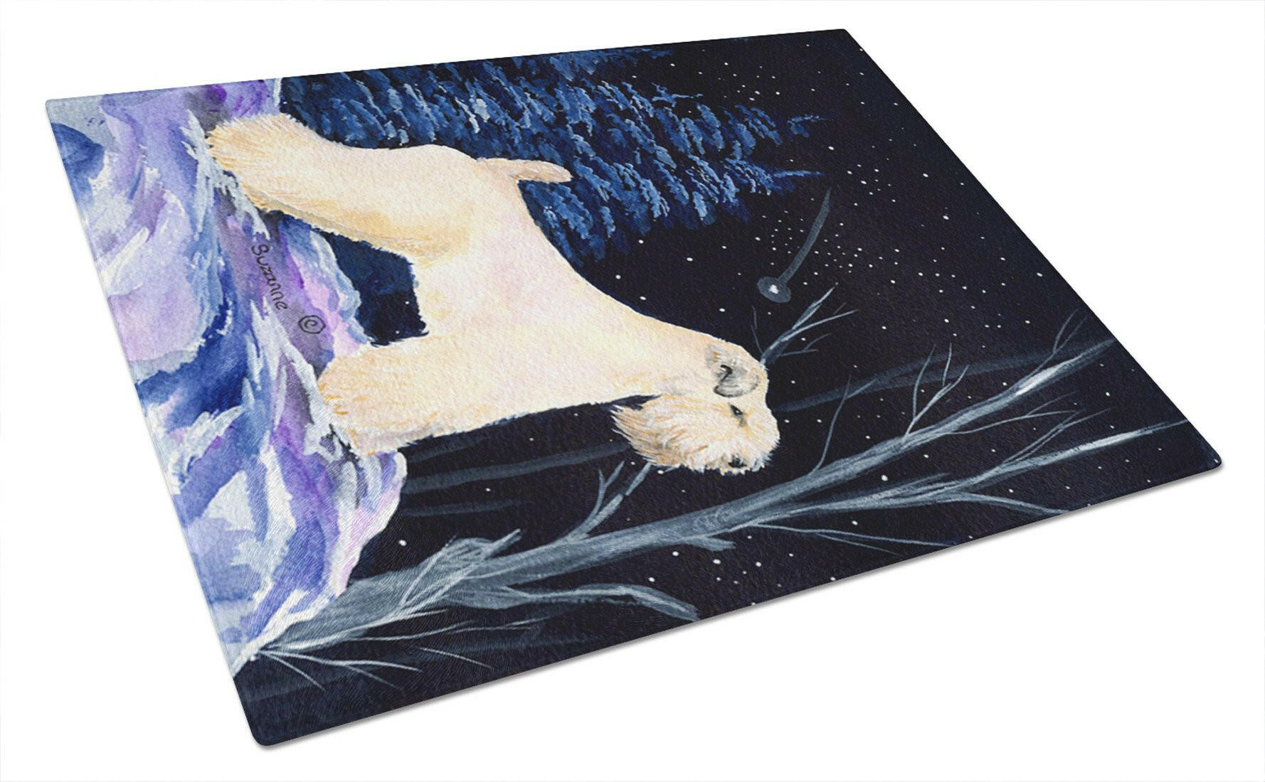 Starry Night Wheaten Terrier Soft Coated Cutting Board Tempered Glass Kitchen Cutting Surface, Heat Resistant Chopping, Non-Slip Feet, Food Prep & Serving