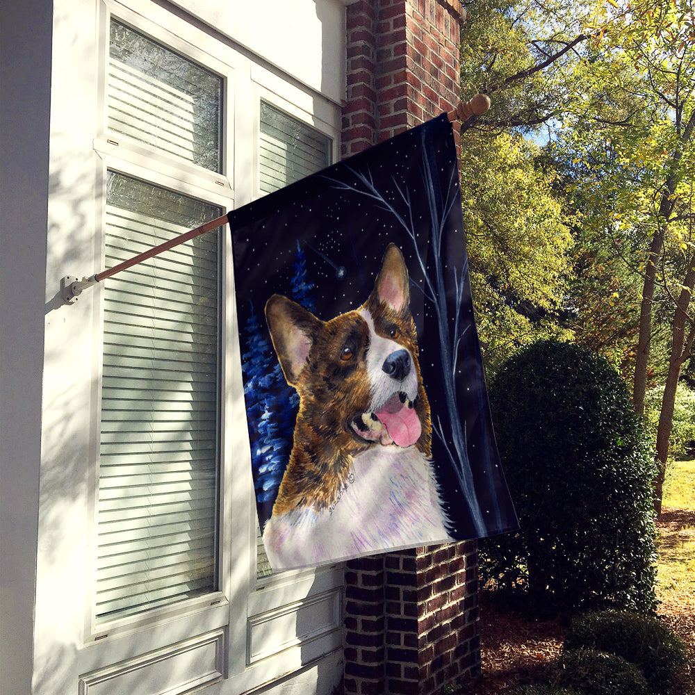 Starry Night Corgi House Flag 28x40 Porch Sleeve Pole Decorative Outside Yard Banner Artwork Wall Hanging, Polyester
