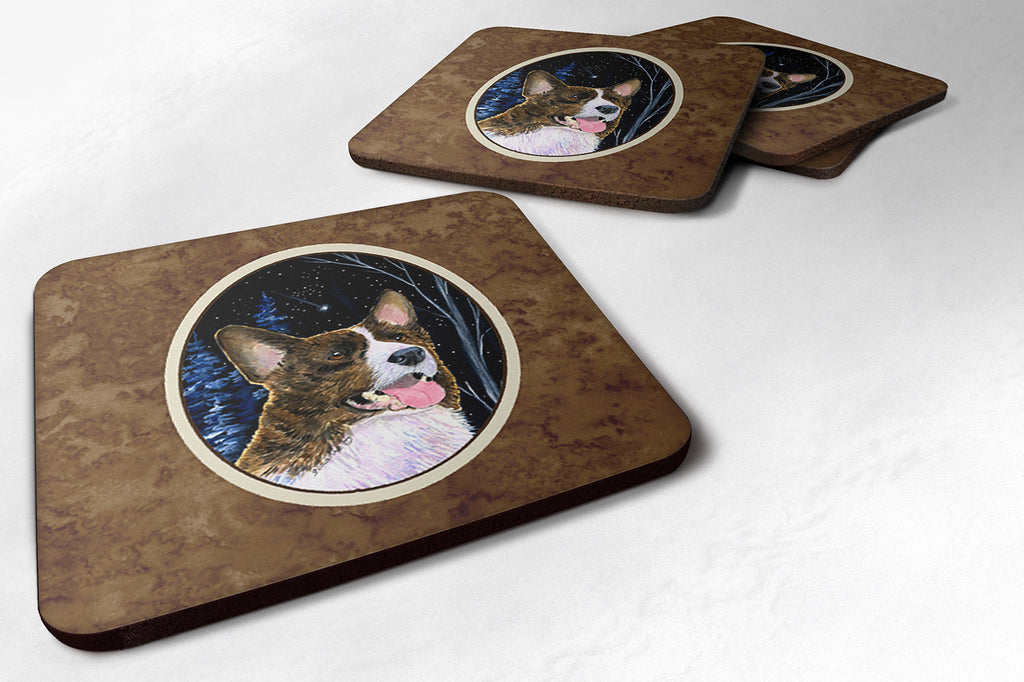 Starry Night Corgi Foam Coasters Set of 4 Cup Coasters for Indoor Outdoor, Tabletop Protection, Anti Slip, Mouse pad Material