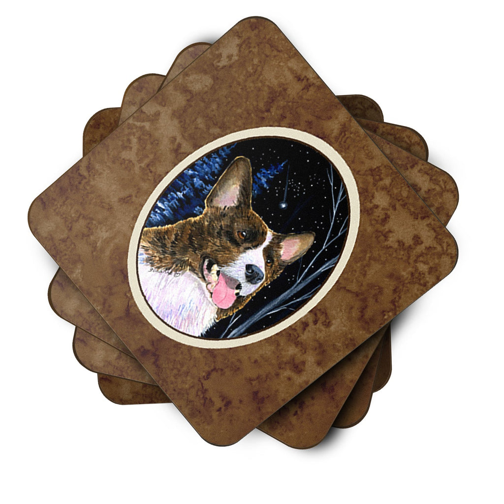 Starry Night Corgi Foam Coasters Set of 4 Cup Coasters for Indoor Outdoor, Tabletop Protection, Anti Slip, Mouse pad Material