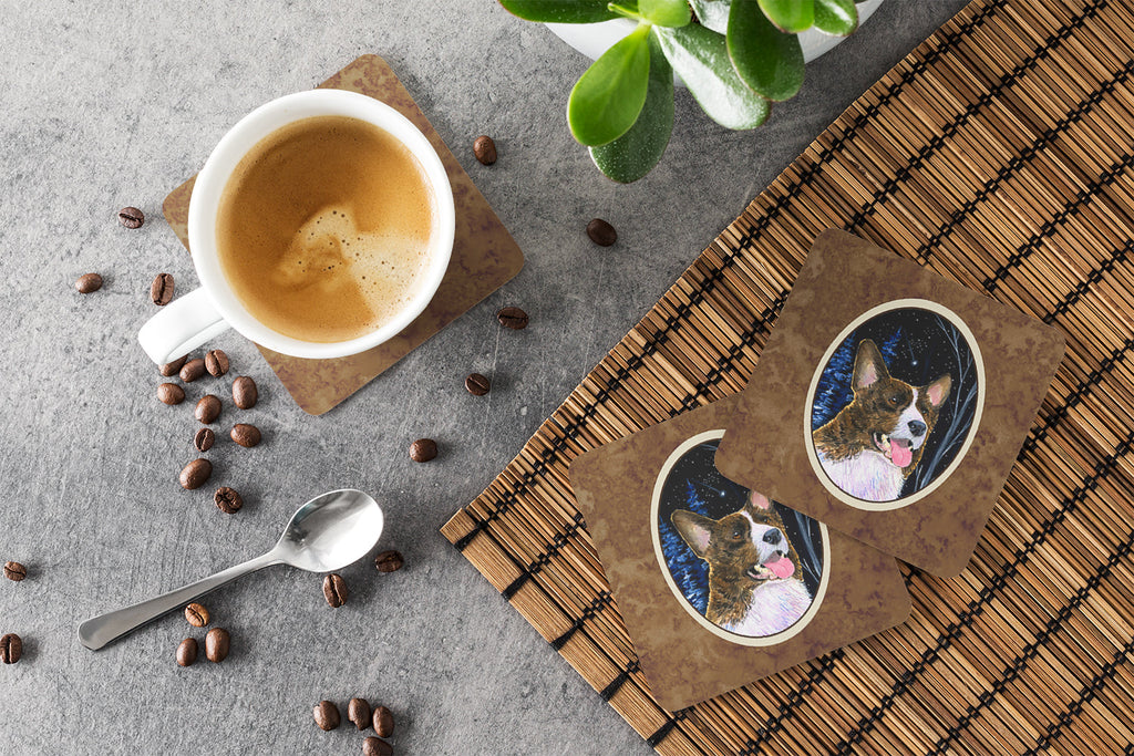 Starry Night Corgi Foam Coasters Set of 4 Cup Coasters for Indoor Outdoor, Tabletop Protection, Anti Slip, Mouse pad Material