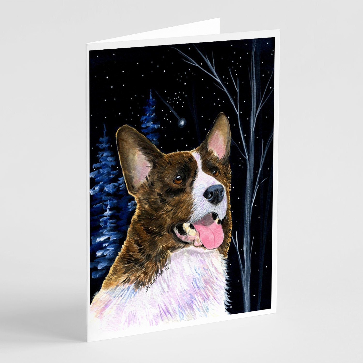 Starry Night Corgi Greeting Cards Pack of 8 Blank Cards with Envelopes Whimsical A7 Size 5x7
