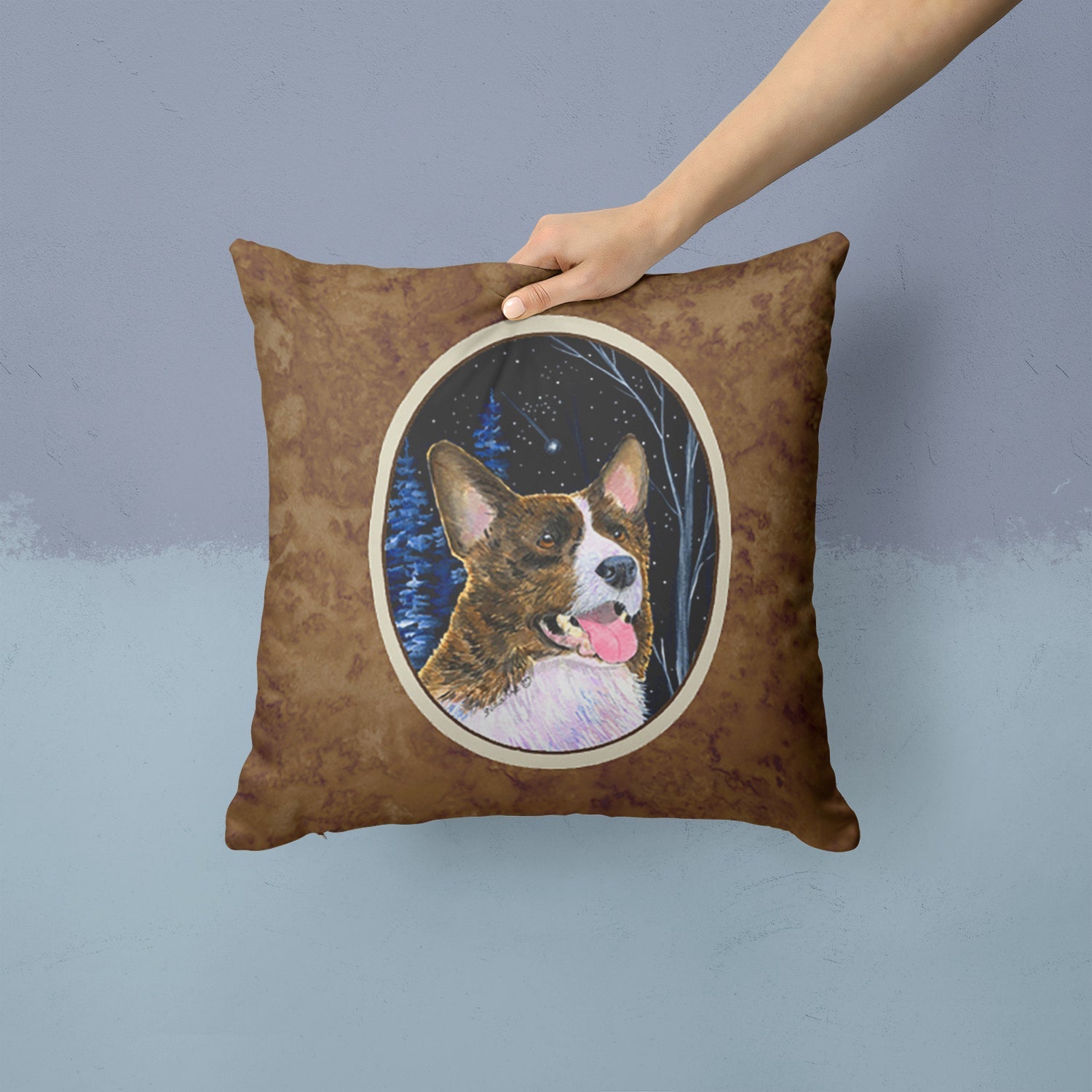 Starry Night Corgi Decorative Throw Pillow 14x14 Indoor Outdoor Accent Cushion, Fabric Cover with Insert for Sofa, Bed, Porch & Living Room