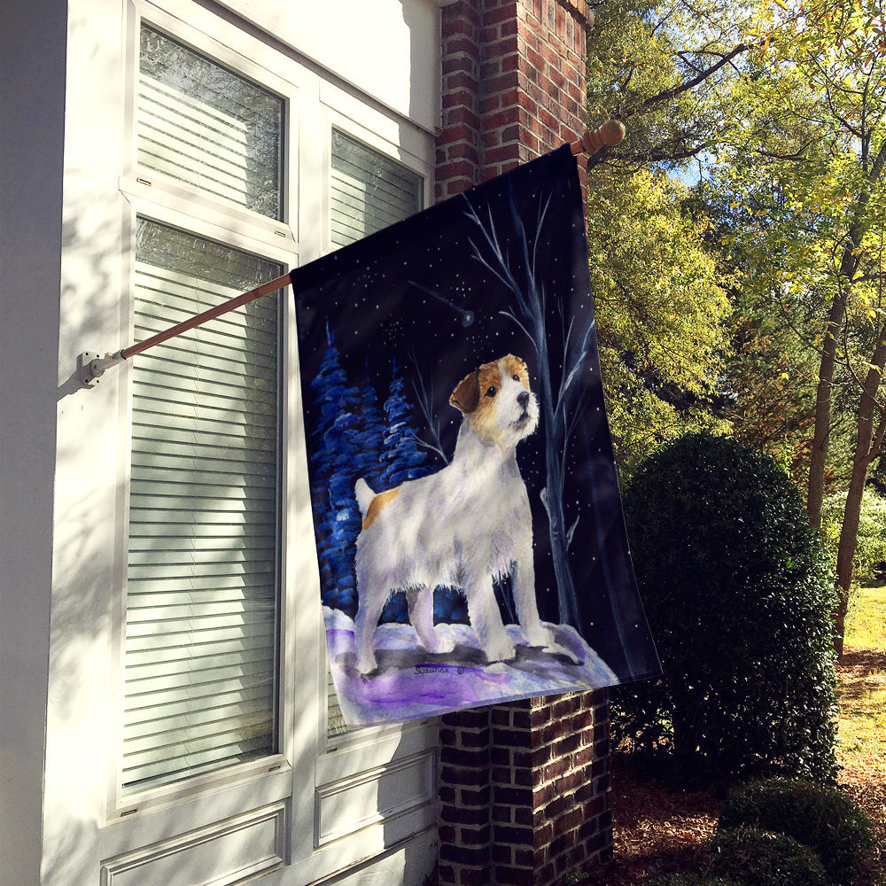 Starry Night Jack Russell Terrier House Flag 28x40 Porch Sleeve Pole Decorative Outside Yard Banner Artwork Wall Hanging, Polyester